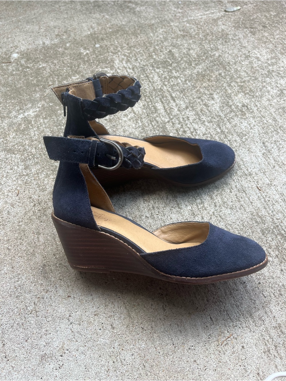 Braided Ankle-Strap Wedge Pump in Navy Blue